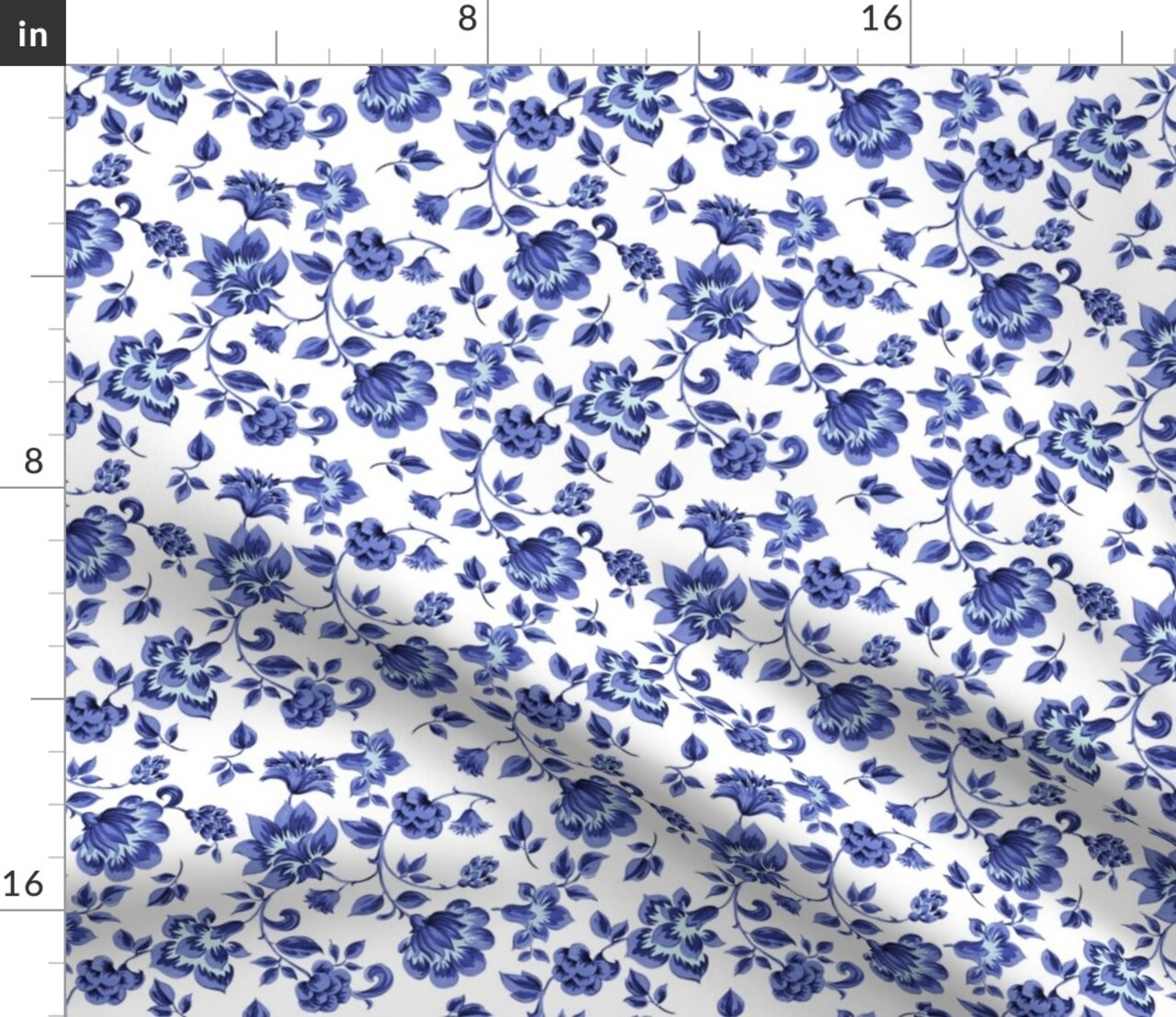 Simple Blue Flower Traditional Vintage Flowers And White Chintz Custom Printed Fabric by Spoonflower Various Fabrics by the Yard or Fat Quarter